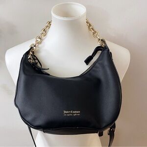 Juicy Couture Black Hobo Shoulder Bag with Gold Chain Chic Casual